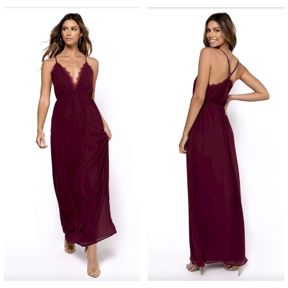 TOBI  Abegayle Lace Trim Cross Back Maxi Dress - Wine - beautiful back